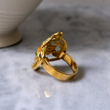 Load image into Gallery viewer, Art Nouveau 18K Yellow Gold Enamel Hibiscus Flower Ring
