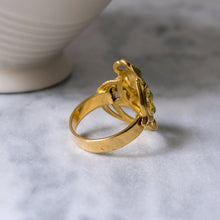 Load image into Gallery viewer, Art Nouveau 18K Yellow Gold Enamel Hibiscus Flower Ring
