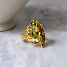 Load image into Gallery viewer, Art Nouveau 18K Yellow Gold Enamel Hibiscus Flower Ring
