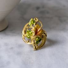 Load image into Gallery viewer, Art Nouveau 18K Yellow Gold Enamel Hibiscus Flower Ring
