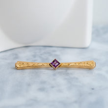 Load image into Gallery viewer, Edwardian 10K Rose Gold Purple Garnet Bar Brooch
