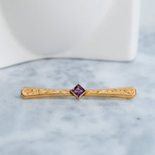 Load image into Gallery viewer, Edwardian 10K Rose Gold Purple Garnet Bar Brooch
