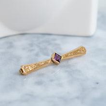 Load image into Gallery viewer, Edwardian 10K Rose Gold Purple Garnet Bar Brooch
