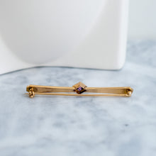 Load image into Gallery viewer, Edwardian 10K Rose Gold Purple Garnet Bar Brooch
