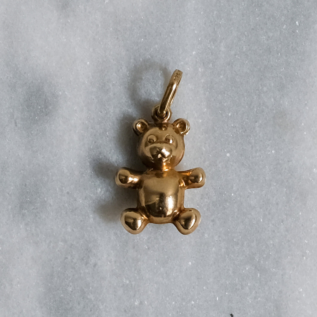 9K Rose Gold Puffy Teddy Bear Pendant / Charm