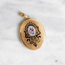 Load image into Gallery viewer, Antique 14K Yellow Gold Enamel Pansy Flower Engine-Turned Locket
