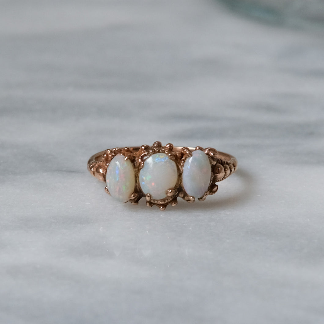 Vintage 9K Rose Gold  3-Stone Opal Ring