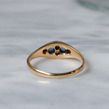 Load image into Gallery viewer, Antique 18K Yellow Gold Sapphire and Diamond Boat Shaped Ring
