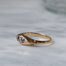 Load image into Gallery viewer, Antique 18K Yellow Gold Sapphire and Diamond Boat Shaped Ring
