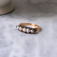 Load image into Gallery viewer, Antique 18K Rose Gold Pearl and Sapphire Ring
