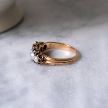 Load image into Gallery viewer, Antique 18K Rose Gold Pearl and Sapphire Ring
