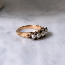 Load image into Gallery viewer, Antique 18K Rose Gold Pearl and Sapphire Ring
