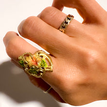 Load image into Gallery viewer, Art Nouveau 18K Yellow Gold Enamel Hibiscus Flower Ring
