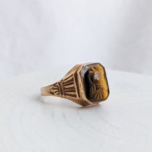 Load image into Gallery viewer, 10K Rose Gold Vintage Tiger&#39;s Eye Cameo Roman Soldier Ring Size US 4 3/4 / US I+
