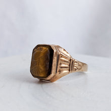 Load image into Gallery viewer, 10K Rose Gold Vintage Tiger&#39;s Eye Cameo Roman Soldier Ring Size US 4 3/4 / US I+
