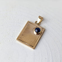 Load image into Gallery viewer, 14K Yellow Gold Engine-Turned Sapphire Sunrise Pendant
