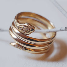 Load image into Gallery viewer, 18K Yellow Gold Snake Ring with Diamonds Size US 7.5 / UK P
